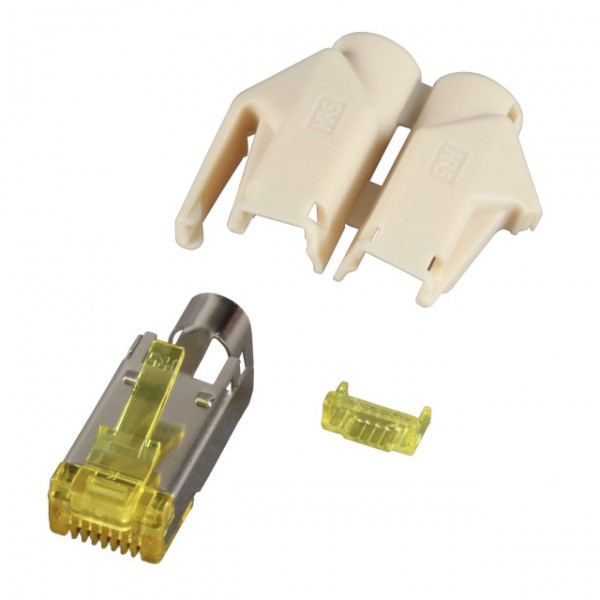 TP-Stecker STP Hirose, CAT6A(TM31),100-PACK, incl.Knickschutz, Beige