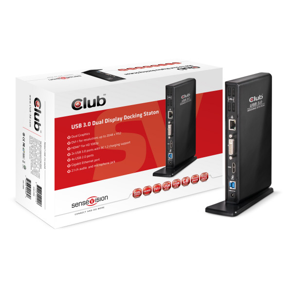 Club 3D SenseVision Dock Station - USB3.0 4K Dual Display Docking Station *schwarz*