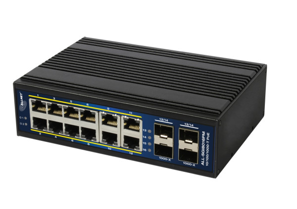 ALLNET Switch industrial smart managed Layer2+ 16 Port GbE  PoE Budget 360W  12x PoE+  4x SFP  L