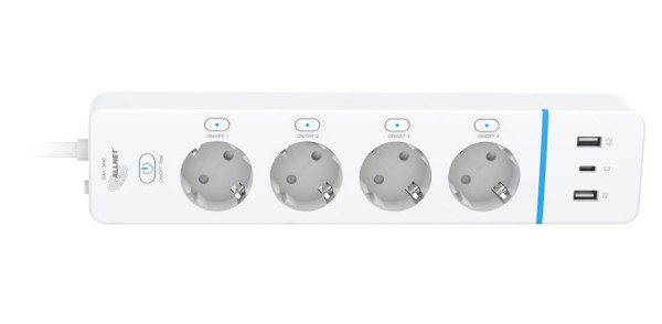 ALLNET ESP32 WiFi Schaltsteckdosenleiste ALL3079-4 Smart Plug 4Fach Steckdosenleiste / 2x USB-A &amp; 1x