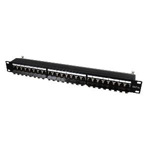 Patch Panel 24xTP, CAT6A, 19", Schwarz, 10Gbit,