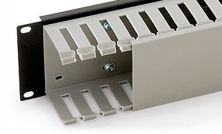 Triton 19"zbh. Kabelführungsplatte mit Kanal, 2HE, Lichtgrau/Grau,