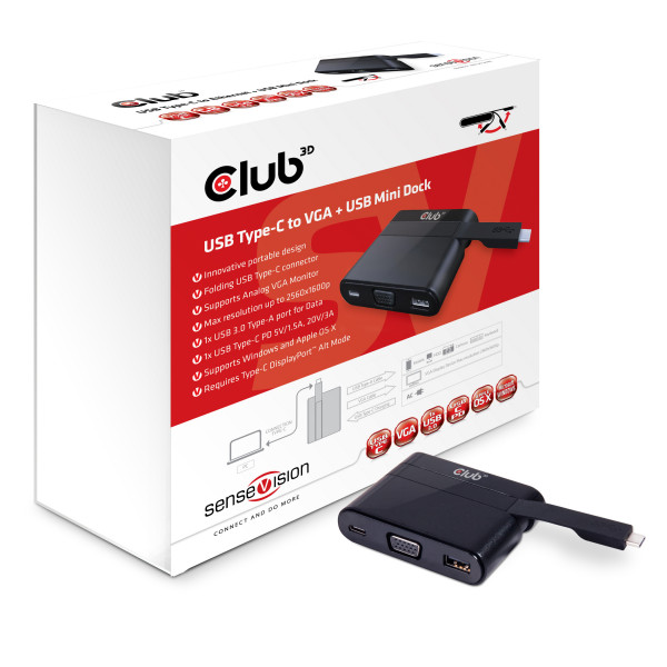 Club 3D SenseVision Adapter USB 3.0 C => VGA + USB 3.0 A + USB C