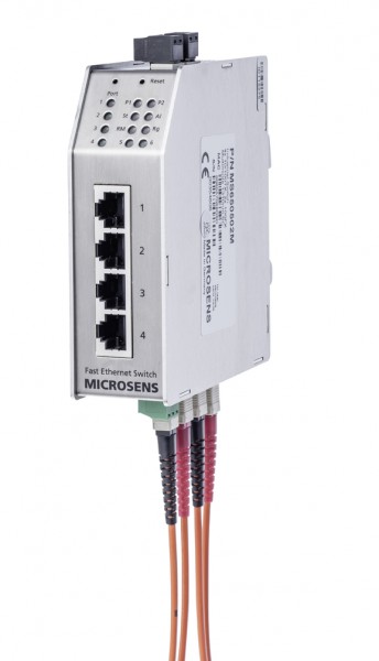 Microsens Industrie 6 Port Fast Ethernet Switch mit Ring-Funktion, 2 x ST duplex (Multimode), 4 x R