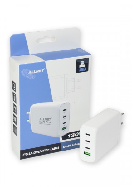 ALLNET Ersatznetzteil QC USB-C PD GaN Netzteil Power Supply 130 Watt 1x USB Typ-A QC, 3x USB Typ-C**