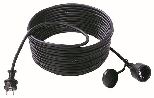 Bachmann Kabel, Verlängerung, Dose(CEE7)->Stecker(CEE7), 25m, schwarz, mit Deckel,