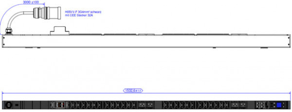 Bachmann PDU, Steckdosen, 24xDosen(C13)+ 4x(C19)+2xLS Strom 16A-> 1ph Zuleitung 3m mit Stecker CEE 3