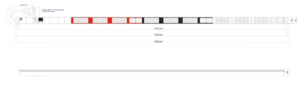Bachmann PDU, Steckdosen, 36xDosen(C13)+ 6x(C19)-> Zuleitung 3m, 16A, mit Stecker CEE 16A rot, BN200