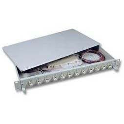 LWL-Patchpanel Spleisbox,19", 12xLC-Duplex, 50/125um, OM3, ausziehbar, Pigtails abgesetzt