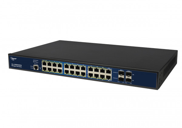 ALLNET Switch full managed 24 Port Gigabit 390W / 24x PoE+ / 4x SFP / Lüfterlos / 19" / "ALL-SG8626P