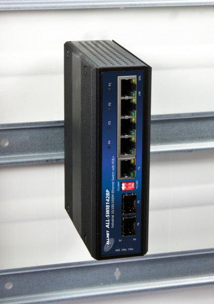 ALLNET Switch unmanaged industrial 4 Port Gigabit 126W / 4x PoE+ / 1x LAN / 1x SFP oder 1x SFP / DIN