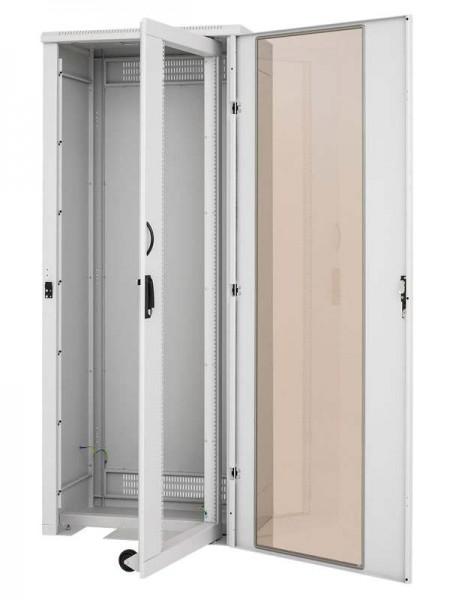 Triton 19" Standschrank, mit Schwenkrahmen, 27HE/B800xT600mm (24HE) rechts mit L-Profilvertikalen,