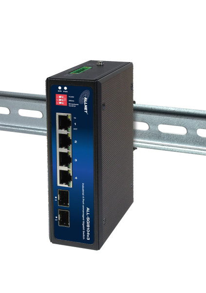 ALLNET Switch industrial unmanaged Layer2 6 Port GbE  4x GbE  2x SFP  Lüfterlos , IP40  ALL-SGI