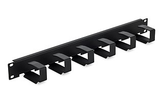 Triton 19"zbh. Kabelführungsplatte mit 6 Metallbügeln mit Schrägen für LWL Kabel, 1HE, Lichtgrau, Ra