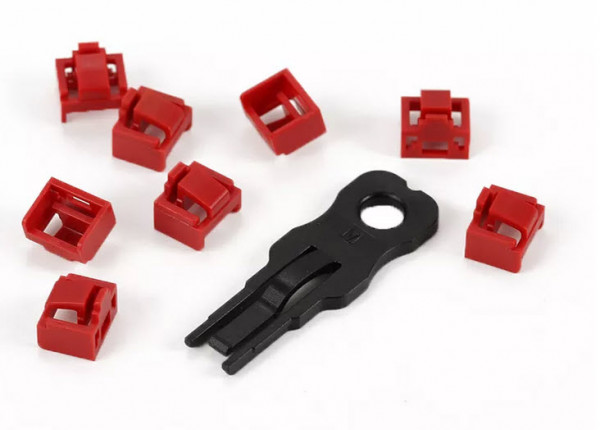 TP-Stecker TP/RJ45 Blocker Rot 10er Pack mit 1x Sicherheitsschlüssel, Staubschutzkappe, Netzwerk-Sch