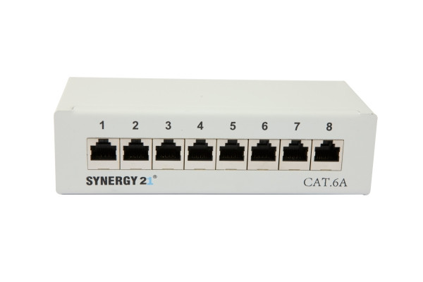 Patch Panel 8xTP, CAT6A, 500Mhz, Aufputz , Lichtgrau, Synergy 21,