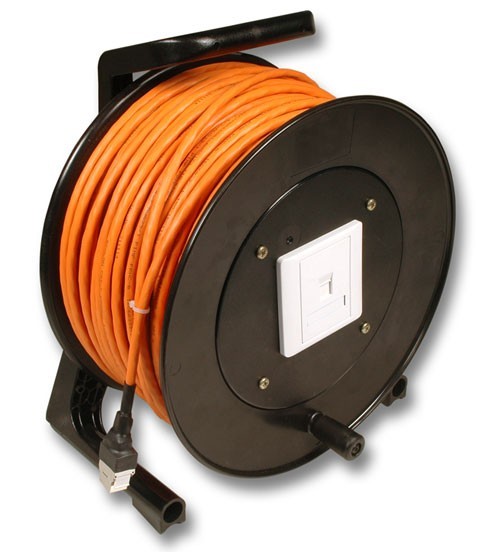 Kabeltrommel, CAT6A, 90m, S-STP(S/FTP), mit Buchsen RJ45,