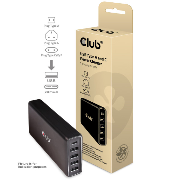 Club 3D Netzteil USB Typ A & C 5-fach 111W