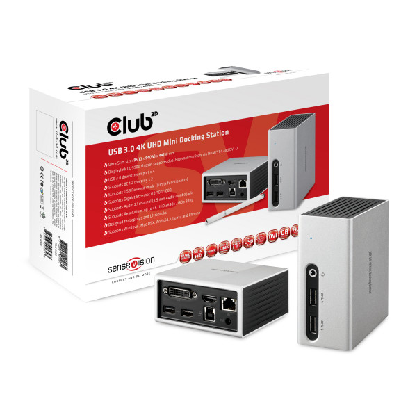 Club 3D SenseVision Dock Station - USB3.0 4K UHD Mini Docking Station *grau/schwarz*