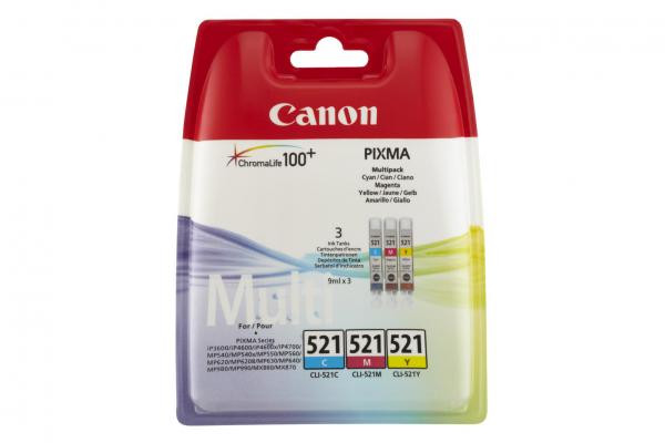 Canon Tinte CLI-521 Multipack - 3er-Pack - Gelb, Cyan, Magenta