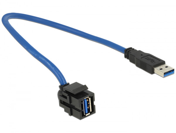 DeLock Adapter USB 3.0 A (BU) > USB 3.0 A (ST) 250° Keystone Modul mit Kabel